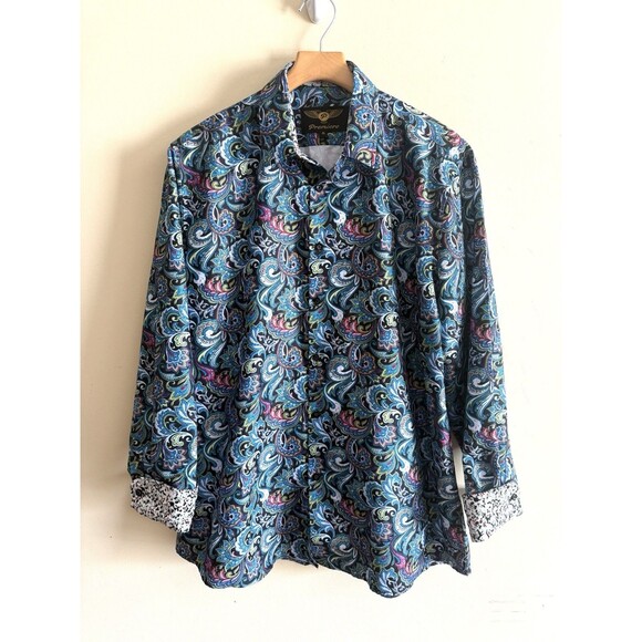 Mens‎ PREMIERE Long Sleeve Button Down Dress Shirt GREEN PAISLEY DESIGNER XL - Picture 1 of 4